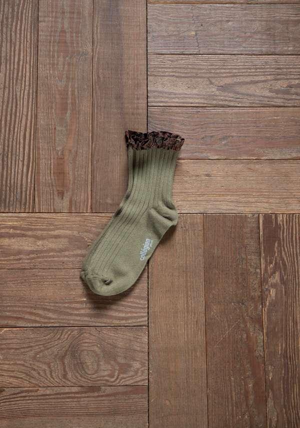 Rose & Lini COLLEGIEN “CHARLOTTE” RIBBED SOCKS OLIVE Sottocosto