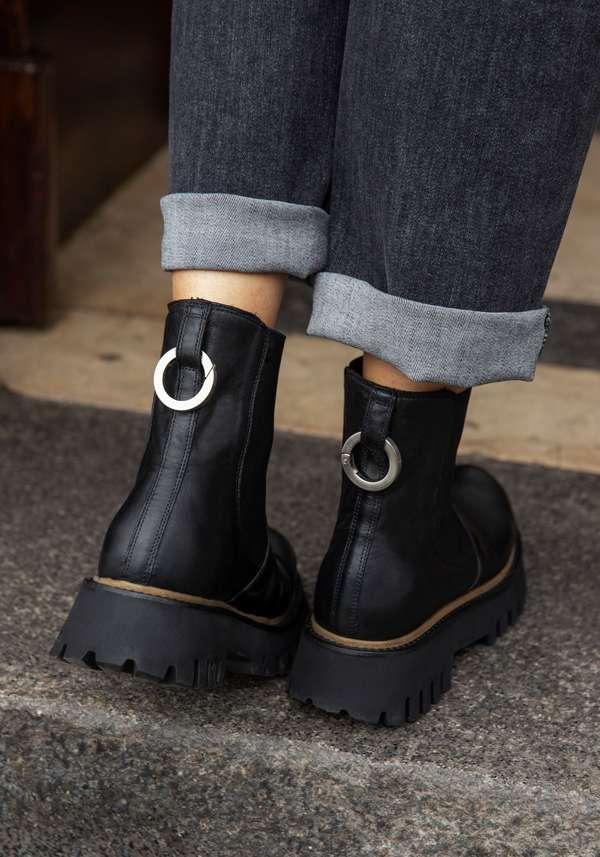 Rose & Lini ROCCO P. “TRONCHETTO 15630” BLACK LEATHER ANKLE BOOTS Nuova