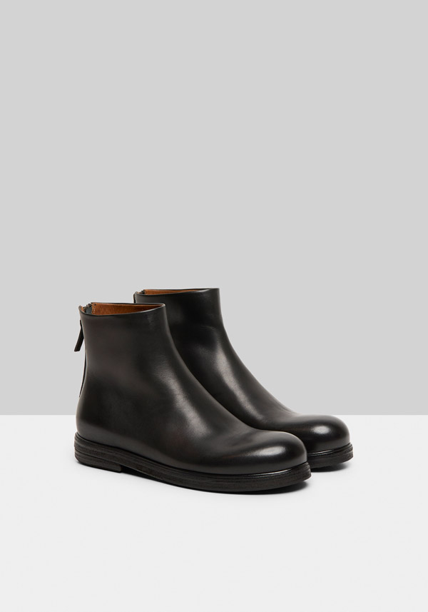 Rose & Lini MARSÈLL “ZUCCA ZEPPA” BLACK LEATHER ANKLE BOOTS Nuovo