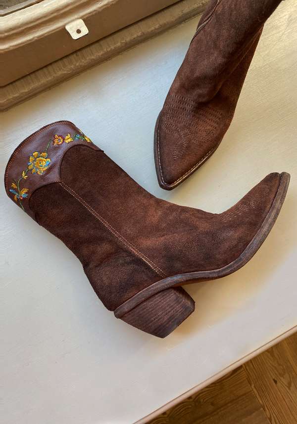 Rose & Lini FAUZIAN JEUNESSE “ROVESCIO” COCCO SUEDE TEXAN ANKLE BOOTS Qualità