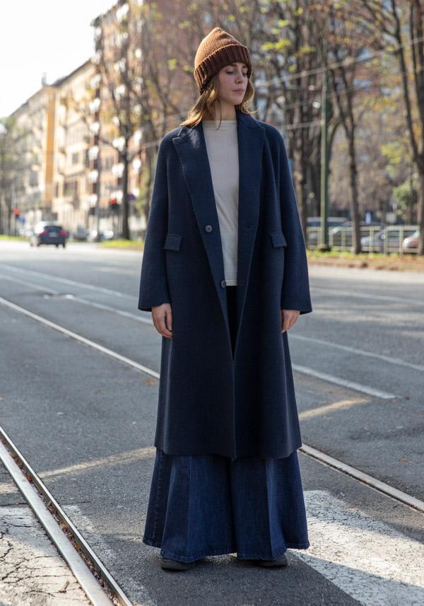 Rose & Lini BOBOUTIC WOOL NAVY LONG COAT “4778” Soddisfazione Garantita