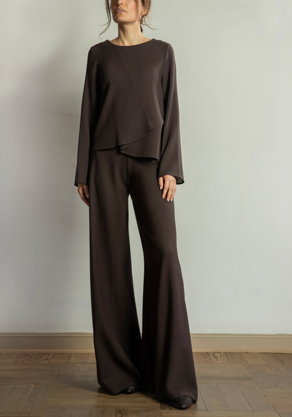 Rose & Lini STEFANO MORTARI WOOL FLARE “PANTS 5235” BROWN Qualità Garantita