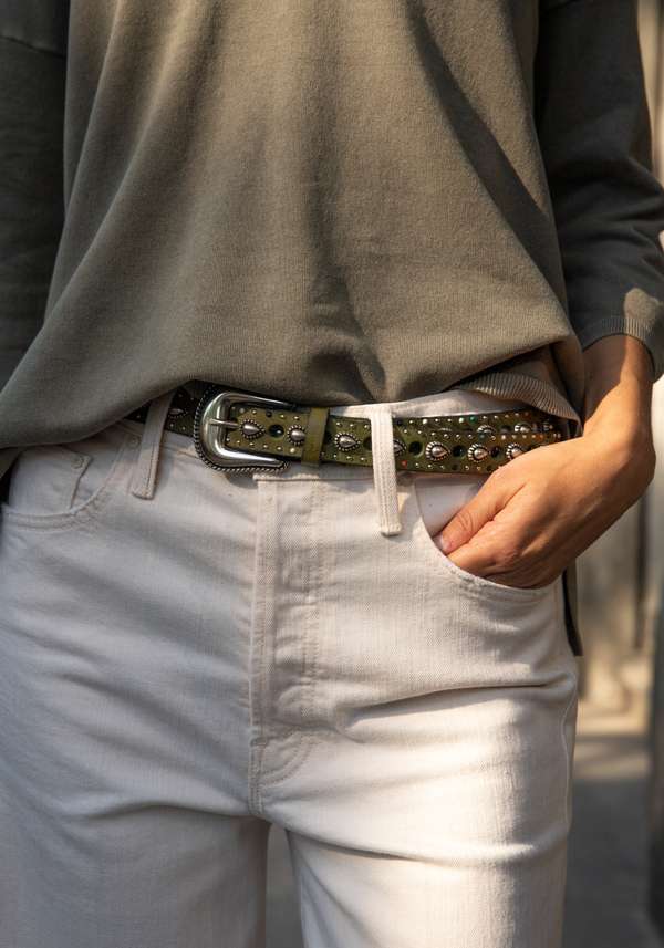 Rose & Lini NANNI MILITARY STUDDED LEATHER “BELT 336” Acquista Ora