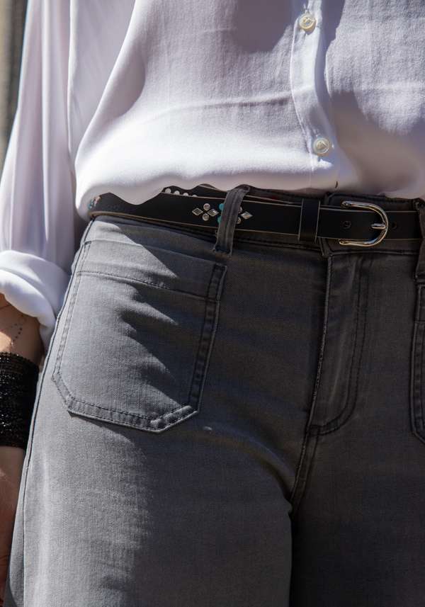 Rose & Lini NANNI BLACK STUDDED LEATHER “BELT 343” Shopping Online