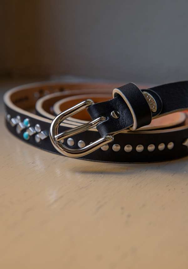 Rose & Lini NANNI BLACK STUDDED LEATHER “BELT 343” Shopping Online