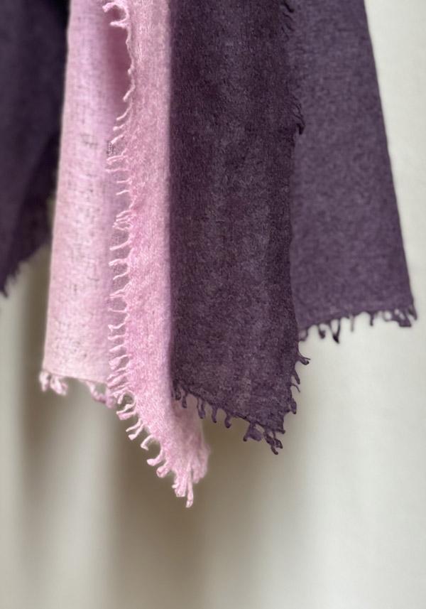 Rose & Lini MIRROR IN THE SKY CASHMERE “OPEN KNITTED DEGRADEE” INKPOT & DEW SCARF 2025