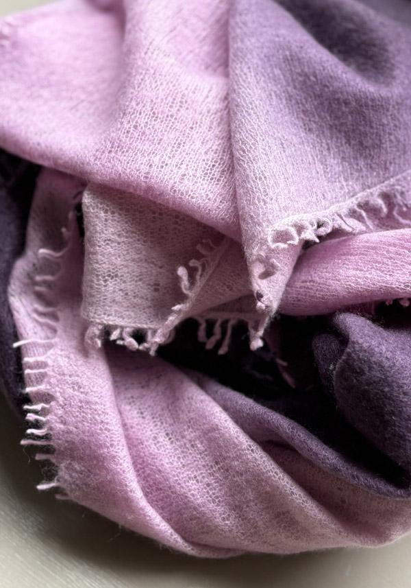 Rose & Lini MIRROR IN THE SKY CASHMERE “OPEN KNITTED DEGRADEE” INKPOT & DEW SCARF 2025