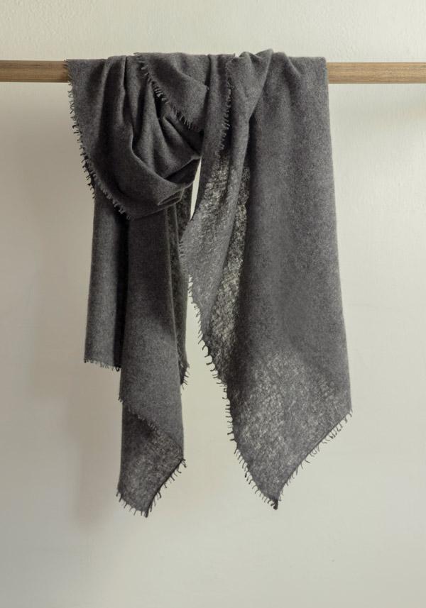 Rose & Lini MIRROR IN THE SKY CASHMERE “OPEN KNITTED MELANGE” CHARCOAL SCARF In Linea