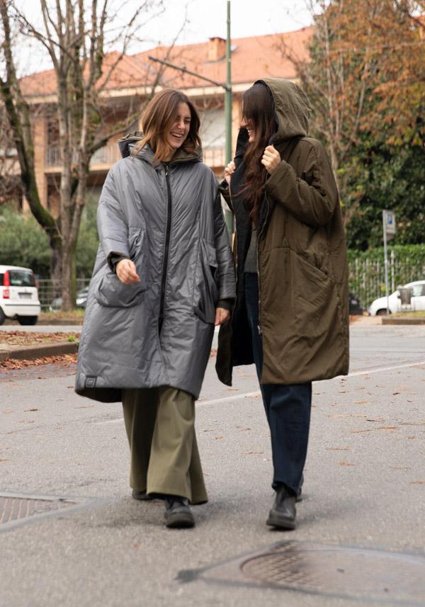 Rose & Lini KIMONORAIN REVERSIBLE “DUST COAT” GREY & GREEN Vendita Calda