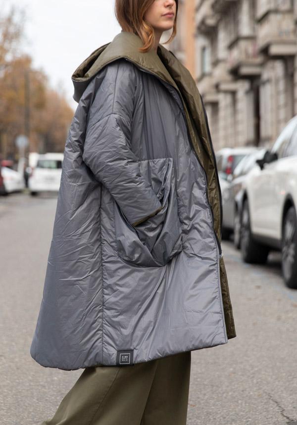 Rose & Lini KIMONORAIN REVERSIBLE “DUST COAT” GREY & GREEN Vendita Calda