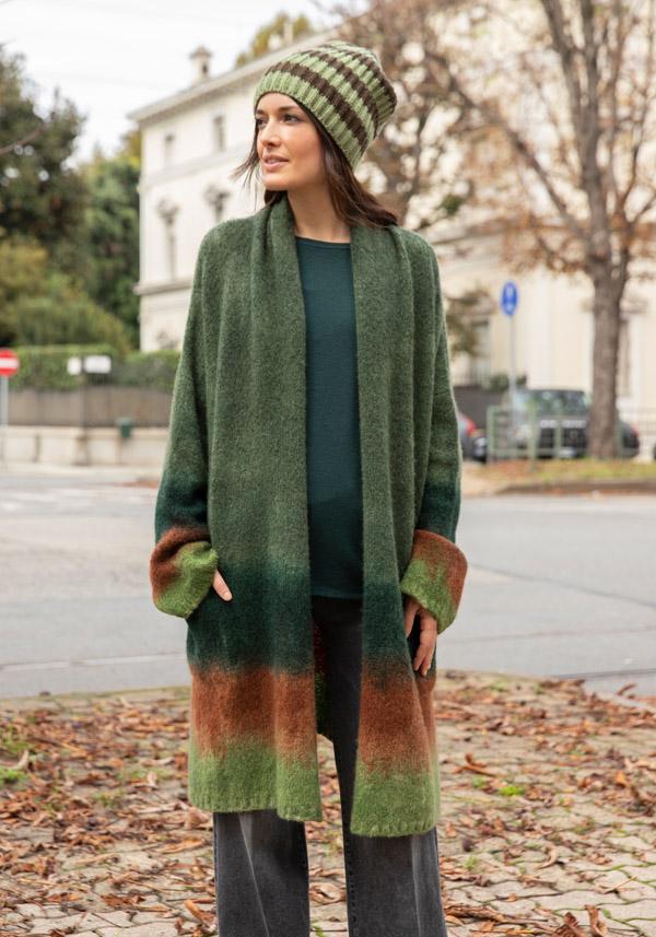Rose & Lini FISSORE CASHMERE “MARIANNE 3” KAKI LONG CARDIGAN Nuovo