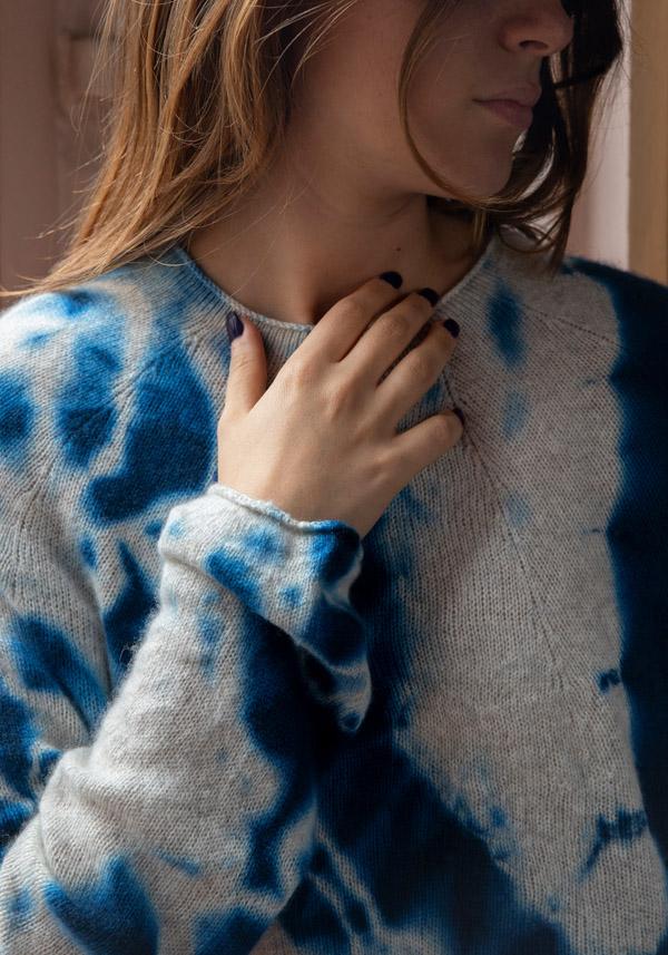 Rose & Lini SUZUSAN CASHMERE “PULL 3028” BLUE & GREY Vendita