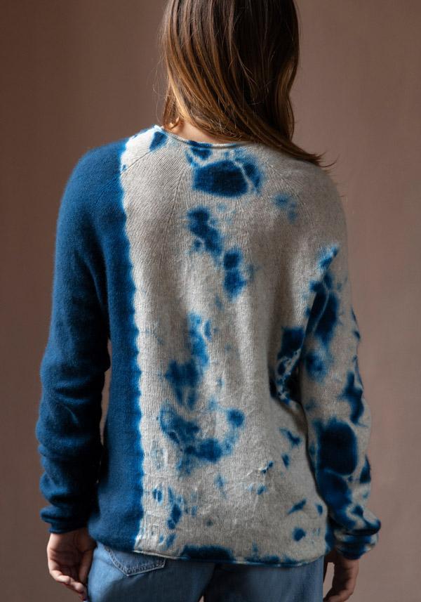 Rose & Lini SUZUSAN CASHMERE “PULL 3028” BLUE & GREY Vendita