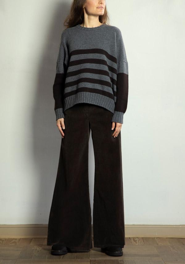 Rose & Lini MARCHÉ DES PALMIERS WOOL “GINEVRINA” STRIPED PULL GREY & EBONY Shopping Online