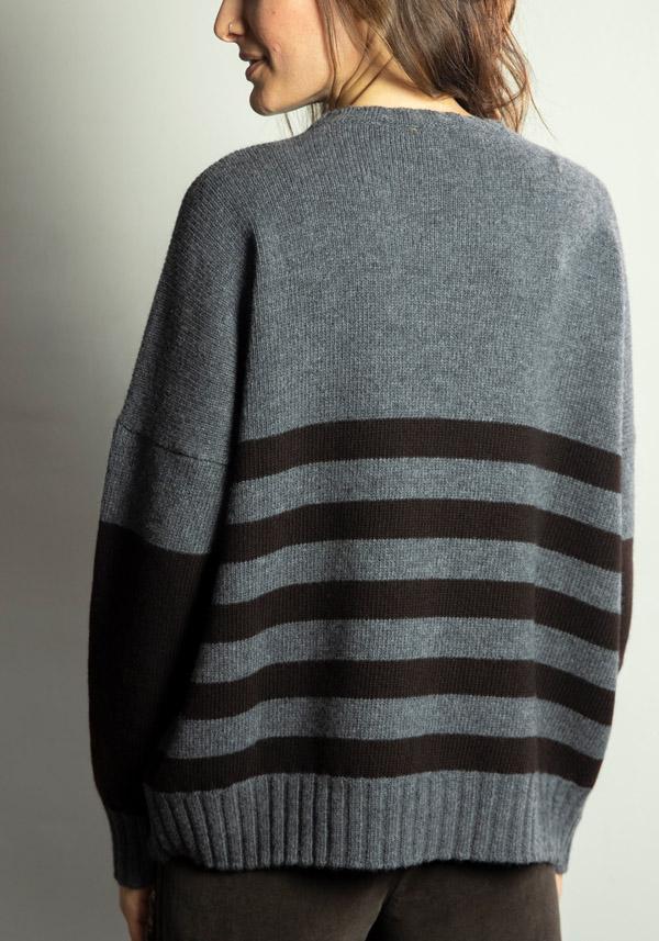 Rose & Lini MARCHÉ DES PALMIERS WOOL “GINEVRINA” STRIPED PULL GREY & EBONY Shopping Online