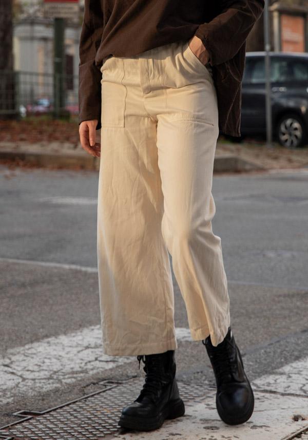 Rose & Lini RISA NAKAMURA COTTON “TROUSERS D” WHITE Offerta