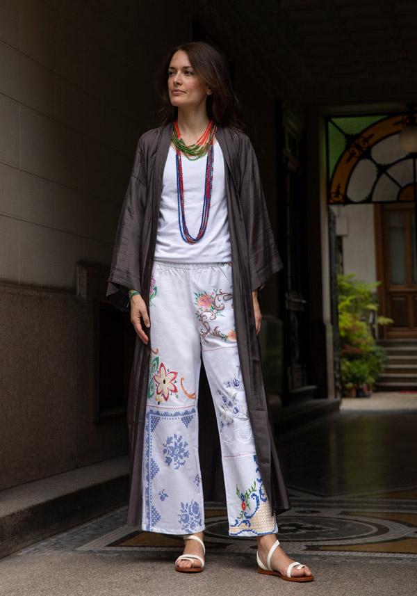 Rose & Lini THE ROSE IBIZA SILK “GOWN KIMONO” CHARCOAL Offerte