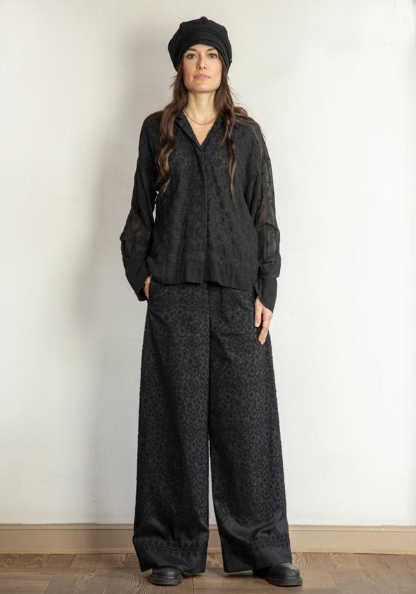 Rose & Lini ANTIPAST COTTON & SILK EMBROIDERED “TROUSERS EP210” BLACK Vendite Flash