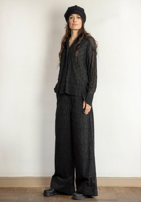 Rose & Lini ANTIPAST COTTON & SILK EMBROIDERED “TROUSERS EP210” BLACK Vendite Flash