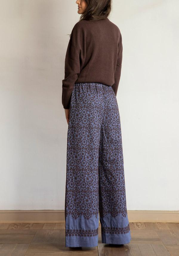 Rose & Lini ANTIPAST COTTON & SILK EMBROIDERED “TROUSERS EP210” BLUE Negozio