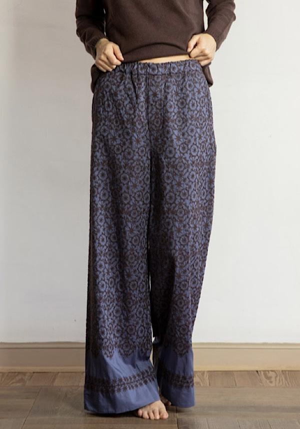 Rose & Lini ANTIPAST COTTON & SILK EMBROIDERED “TROUSERS EP210” BLUE Negozio