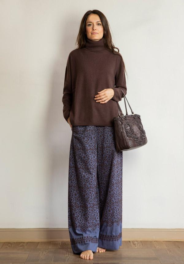 Rose & Lini ANTIPAST COTTON & SILK EMBROIDERED “TROUSERS EP210” BLUE Negozio