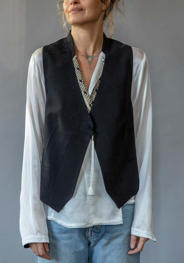 Rose & Lini IBRIGU SILK “GILET 011K” BLACK & WHITE In Saldo