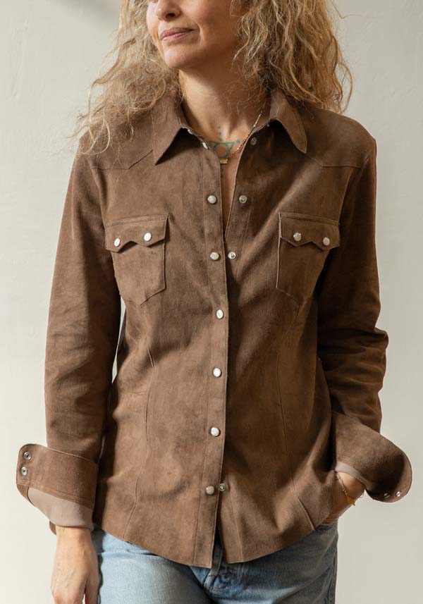 Rose & Lini DAD MILANO SUEDE “WESTERN SHIRT” TAUPE Qualità