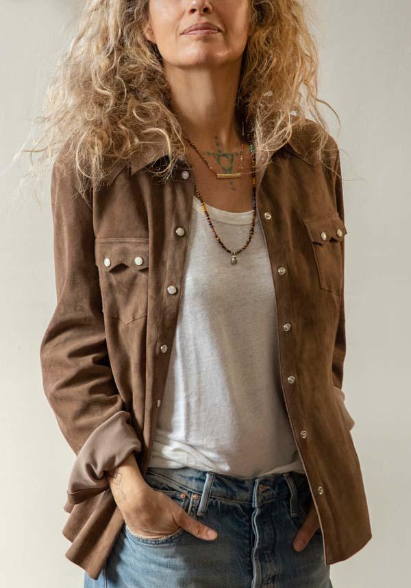 Rose & Lini DAD MILANO SUEDE “WESTERN SHIRT” TAUPE Qualità