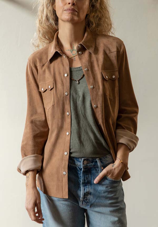 Rose & Lini DAD MILANO SUEDE “WESTERN SHIRT” CARAMEL Promozione