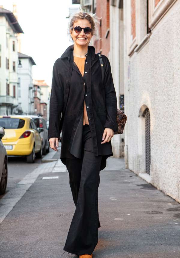 Rose & Lini GIORGIO BRATO BLACK SUEDE LEATHER MAXI SHIRT Promozione Limitata