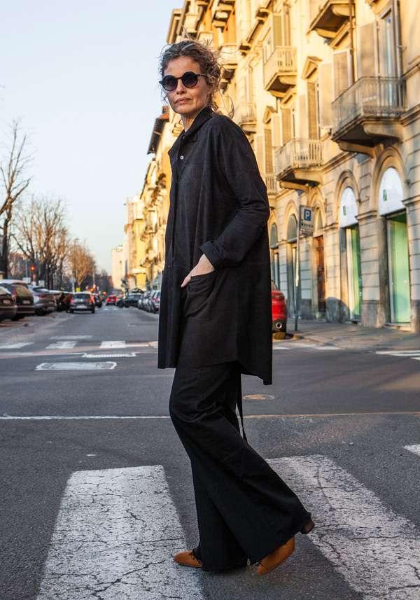 Rose & Lini GIORGIO BRATO BLACK SUEDE LEATHER MAXI SHIRT Promozione Limitata