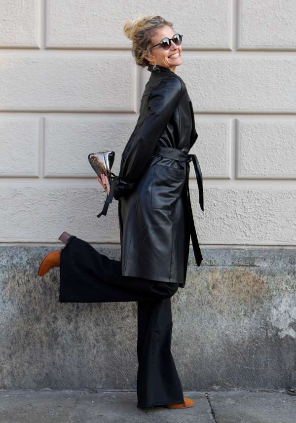 Rose & Lini GIORGIO BRATO BLACK LEATHER TRENCH 13036 Sconto