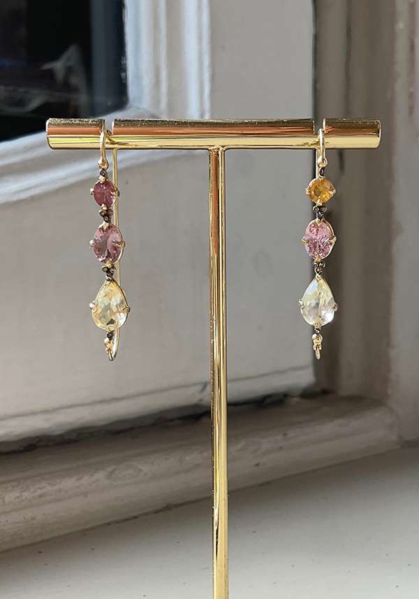 Rose & Lini 5 OCTOBRE “PAOLA 33” GOLD & MULTICOLOR GEMSTONES EARRINGS Italy