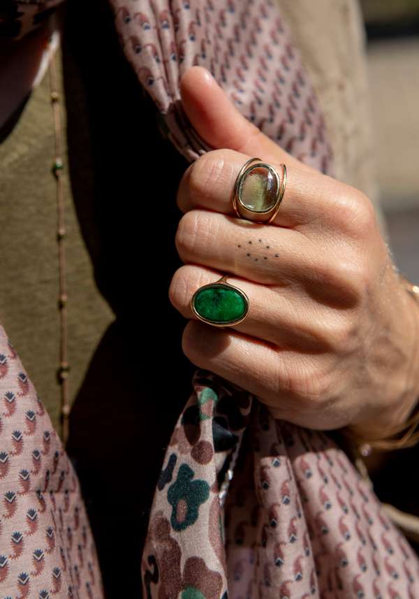 Rose & Lini MAITEA “DOUBLE RING” GOLD & GREEN