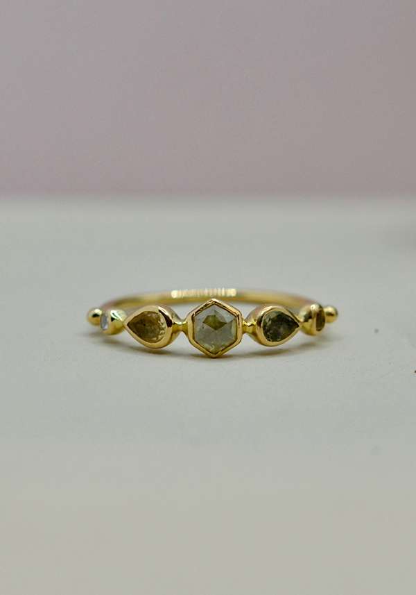 Rose & Lini DORETTE TOURMALINE & DIAMONDS “BAGUE SIMPLE” GOLD RING Nuovo