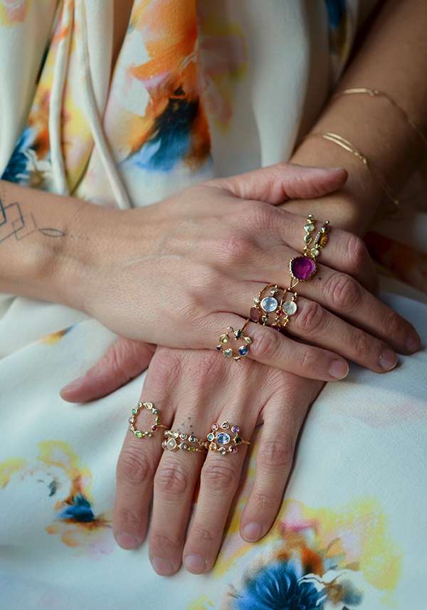 Rose & Lini DORETTE MULTICOLOR “BAGUE COURONNÉE” GOLD RING Vendita Calda