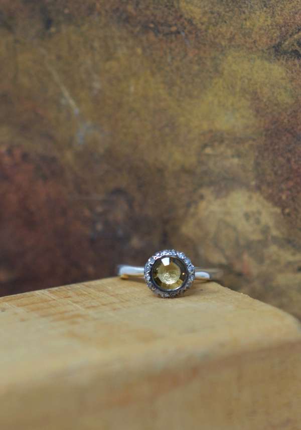 Rose & Lini ROSAMARIA SILVER “BELQUIS” DIAMONDS & BEER QUARTZ RING Novità