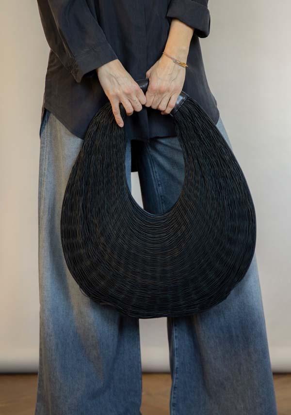 Rose & Lini MARIANA MENDEZ “BIVALDA” BLACK LEATHER BAG Consegna Veloce