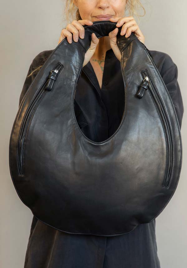 Rose & Lini MARIANA MENDEZ “BIVALDA” BLACK LEATHER BAG Consegna Veloce