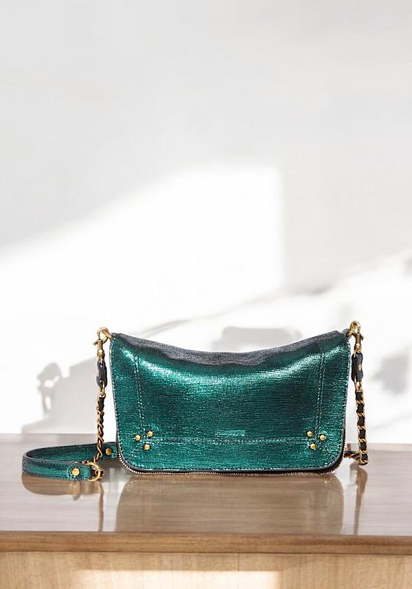 Rose & Lini JÉRÔME DREYFUSS “BOBI S” LAMÈ GREEN BAG