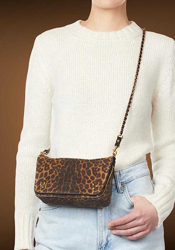 Rose & Lini JÉRÔME DREYFUSS “BOBI S” LEOPARD SUEDE LEATHER BAG Prezzo Ridotto