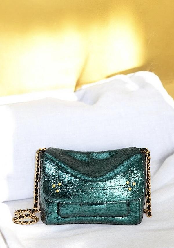 Rose & Lini JÉRÔME DREYFUSS “LULU S” LAMÈ GREEN BAG Offerta