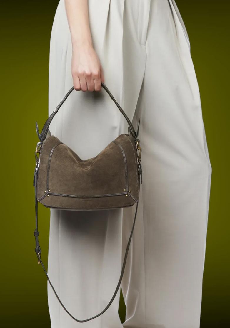 Rose & Lini JÉRÔME DREYFUSS “PEPITO M” SAVANE SUEDE LEATHER BAG In Vendita