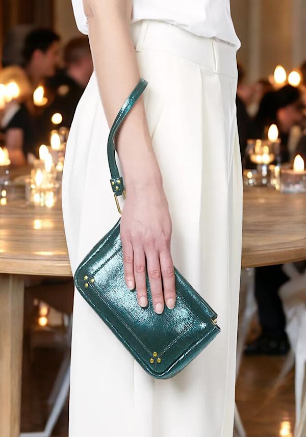 Rose & Lini JÉRÔME DREYFUSS “CLAP M” LAMÈ GREEN CLUTCH BAG Hotsell