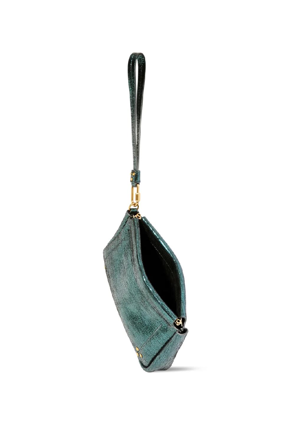 Rose & Lini JÉRÔME DREYFUSS “CLAP M” LAMÈ GREEN CLUTCH BAG Hotsell