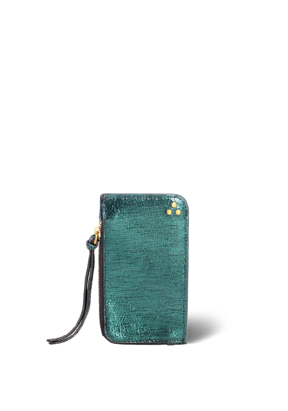 Rose & Lini JÉRÔME DREYFUSS “CLYDE” LAMÈ GREEN WALLET Saldi Di Fabbrica