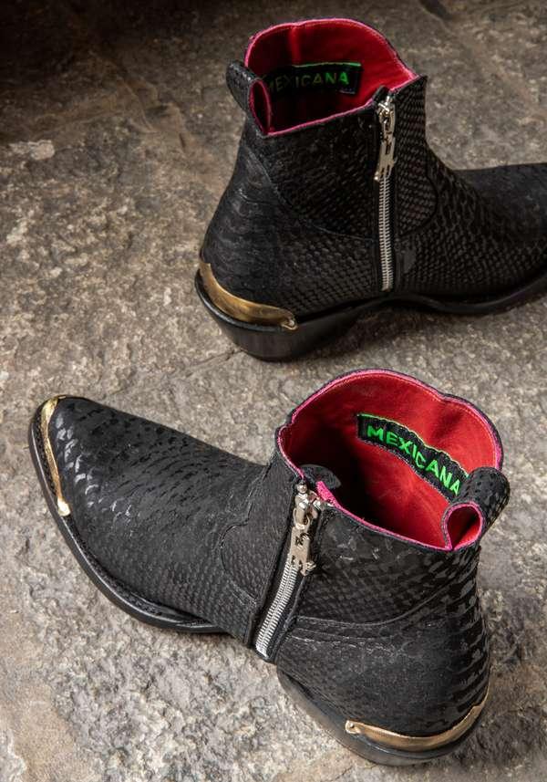 Rose & Lini MEXICANA “LAPAZ MARACAIBO” TEXTURED BLACK ANKLE BOOTS ACQUISTA ORA
