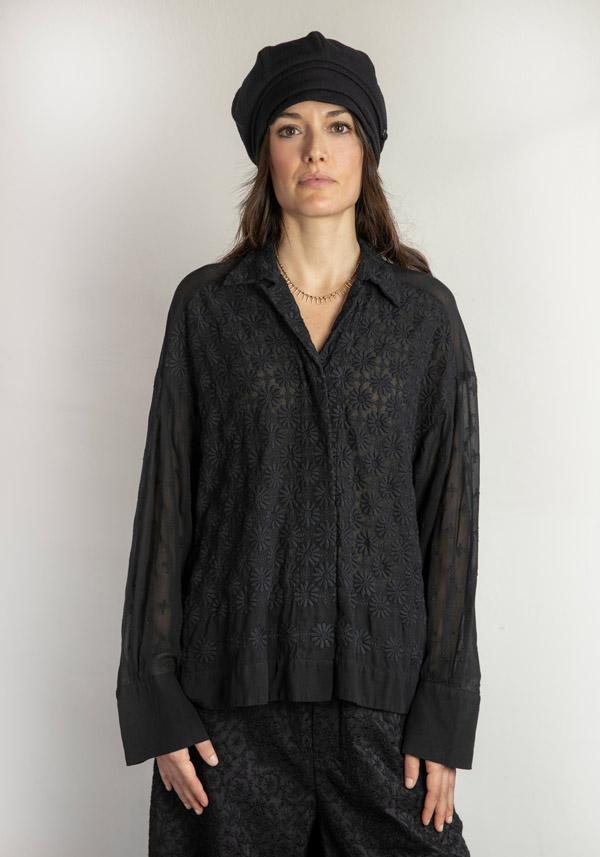 Rose & Lini ANTIPAST CUPRA & COTTON EMBROIDERED “BLOUSE DEBT” BLACK Fino al 65% di sconto