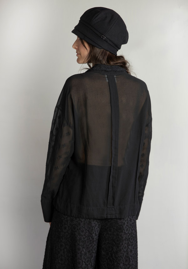 Rose & Lini ANTIPAST CUPRA & COTTON EMBROIDERED “BLOUSE DEBT” BLACK Fino al 65% di sconto